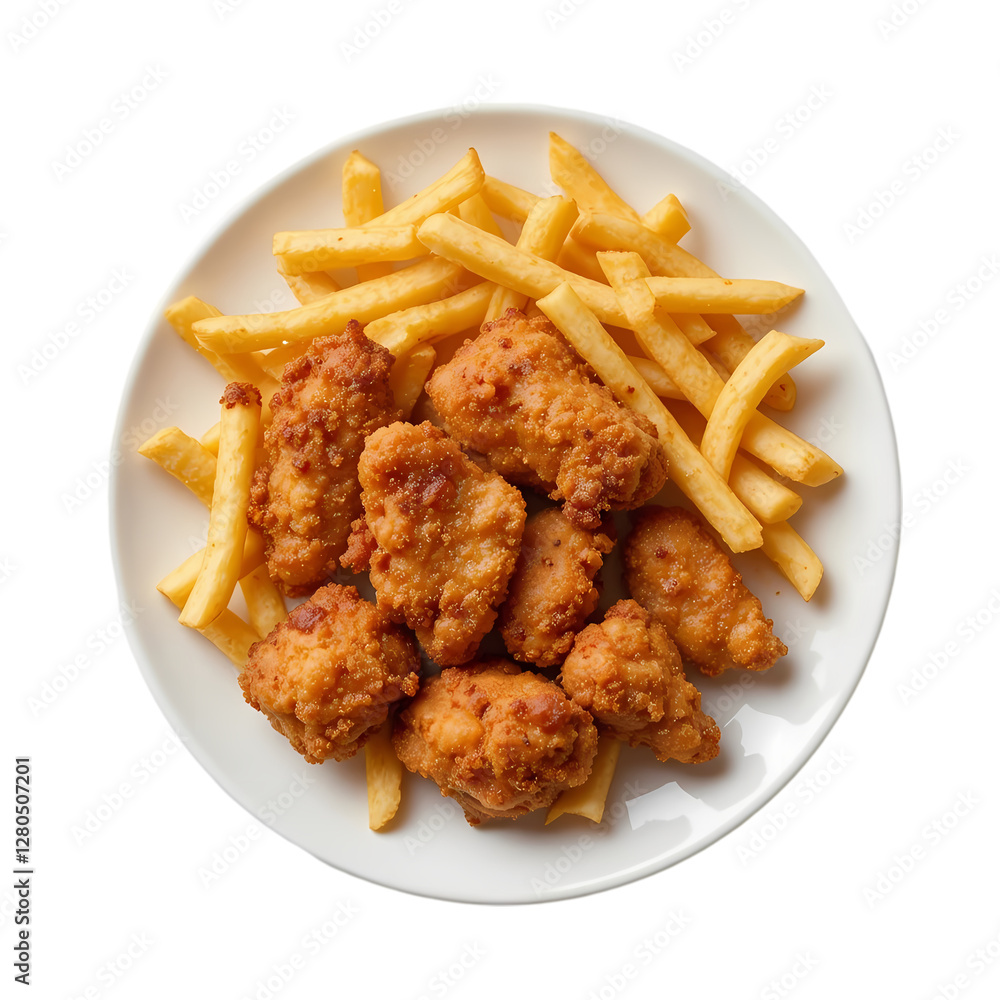 Fototapeta premium Crispy Chicken Nuggets & Fries isolated on transparent background