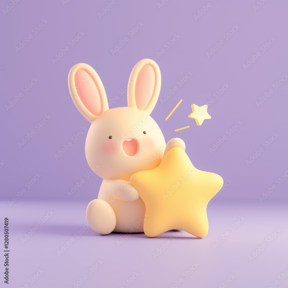 Obraz premium Easter bunny and hope concept. Cute bunny holding a star on a pastel background.