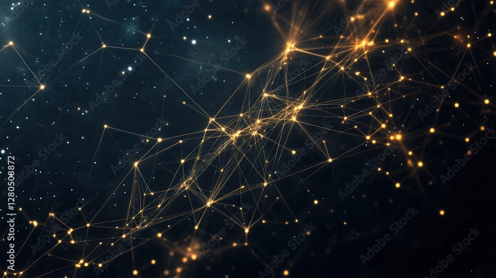 Fototapeta premium Glowing Nodes and Network Connections on Dark Background Abstract Design