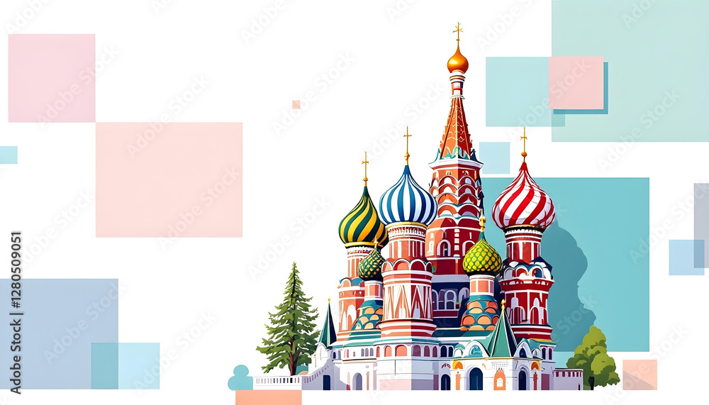 Fototapeta premium contemporary illustration of saint basil's cathedral featuring geometric shapes 
