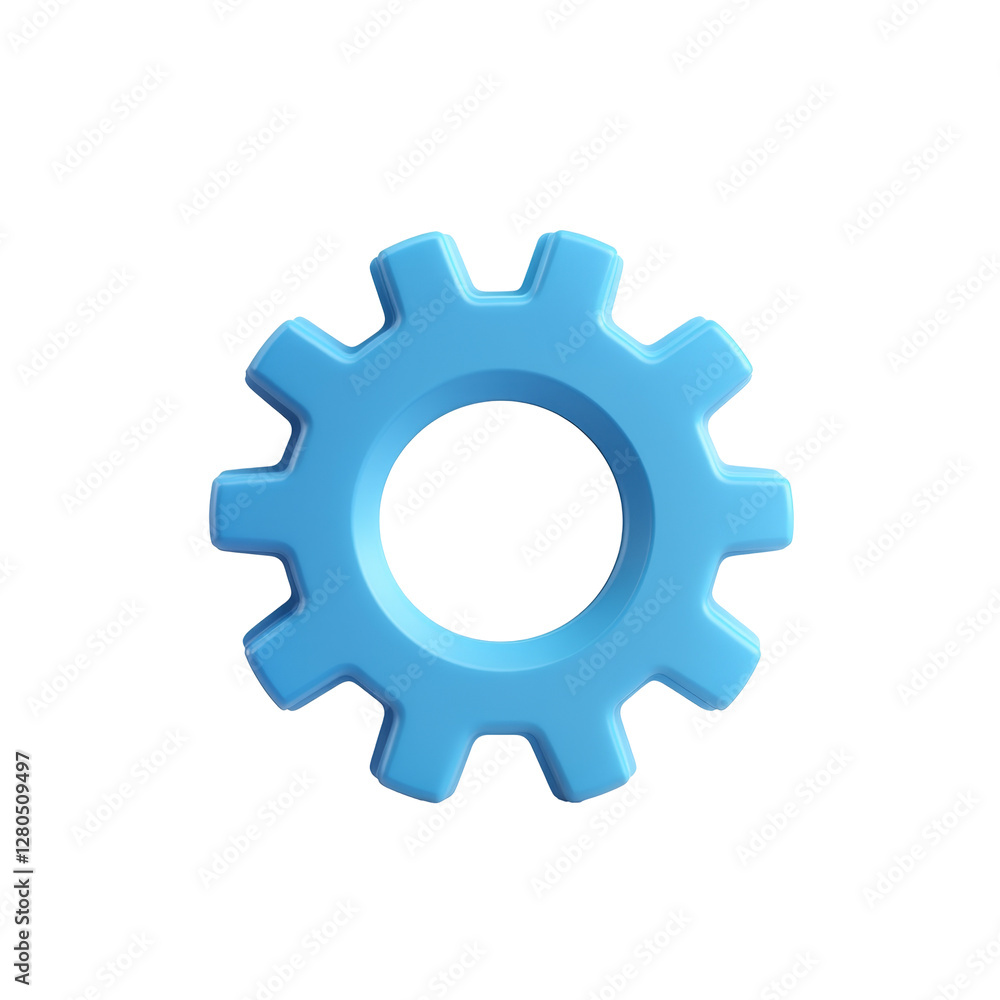 Blue gear shape with ten symmetrical teeth in a circular configuration Blue gear shape with ten symmetrical teeth in a circular configuration