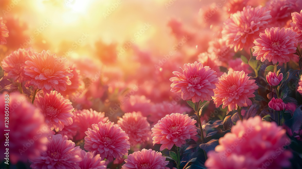 Floral Concept: Pink Dahlias in Golden Hour Light Floral Concept: Pink Dahlias in Golden Hour Light