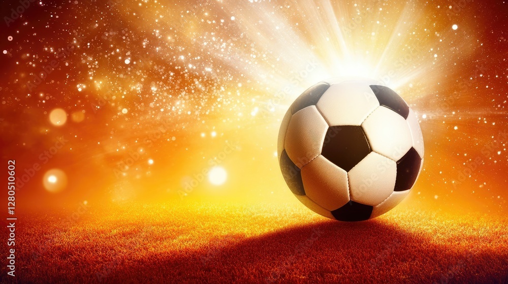 Naklejka premium D-rendered soccer ball with a glossy finish, vibrant orange background, sharp lighting, centered composition.