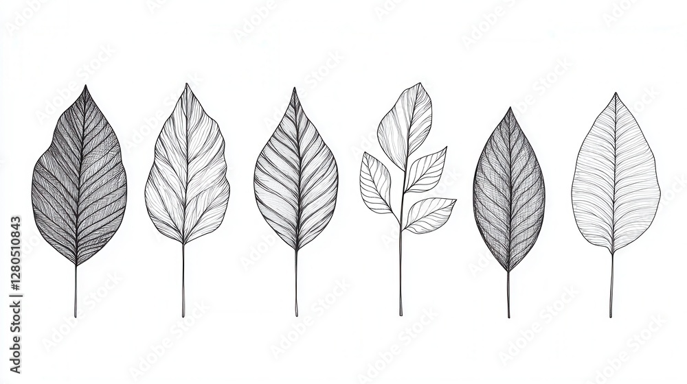 Fototapeta premium Detailed Botanical Illustrations of Various Leaf Patterns and Shapes