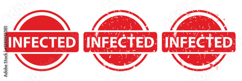 Infected, Set Circle Red Vector Rubber Stamp Effect at White Background