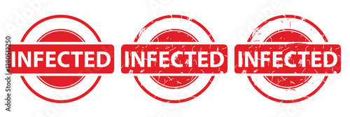 Infected, Set Circle Red Vector Rubber Stamp Effect at White Background