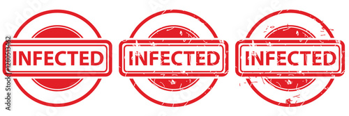 Infected, Set Circle Red Vector Rubber Stamp Effect at White Background