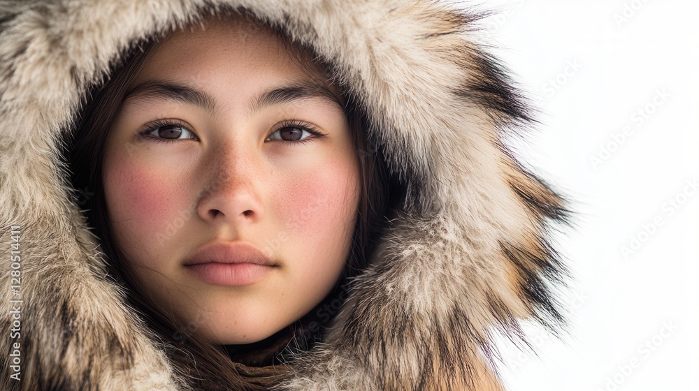 Portrait of Young Woman in Fur Hood with Soft Natural Lighting Portrait of Young Woman in Fur Hood with Soft Natural Lighting