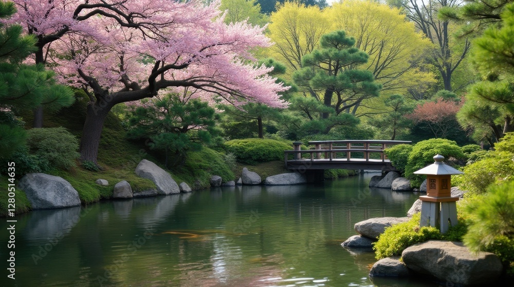 Fototapeta premium Serene Japanese Garden with Koi Pond
