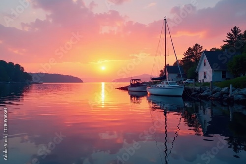 Calm waters, Quissett Harbor's serene beauty at dawn, idyllic, peaceful, dawn