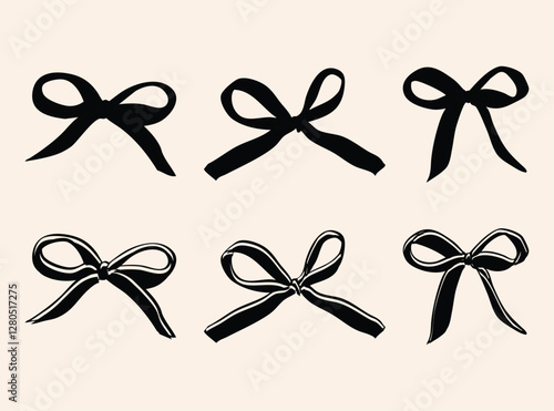 Black Bow Illustrations – Coquette Aesthetic Ribbon Set