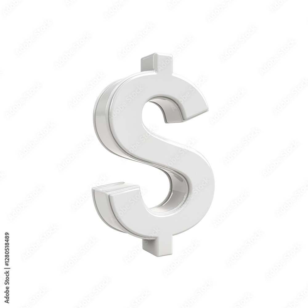 3D white dollar sign symbol representing finance and currency 3D white dollar sign symbol representing finance and currency