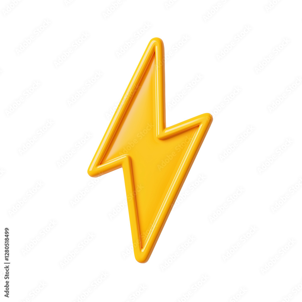 Bright yellow lightning bolt icon, symbolizing energy and power, with glossy finish. Perfect for designs related to electricity, speed, or excitement Bright yellow lightning bolt icon, symbolizing energy and power, with glossy finish. Perfect for designs related to electricity, speed, or excitement