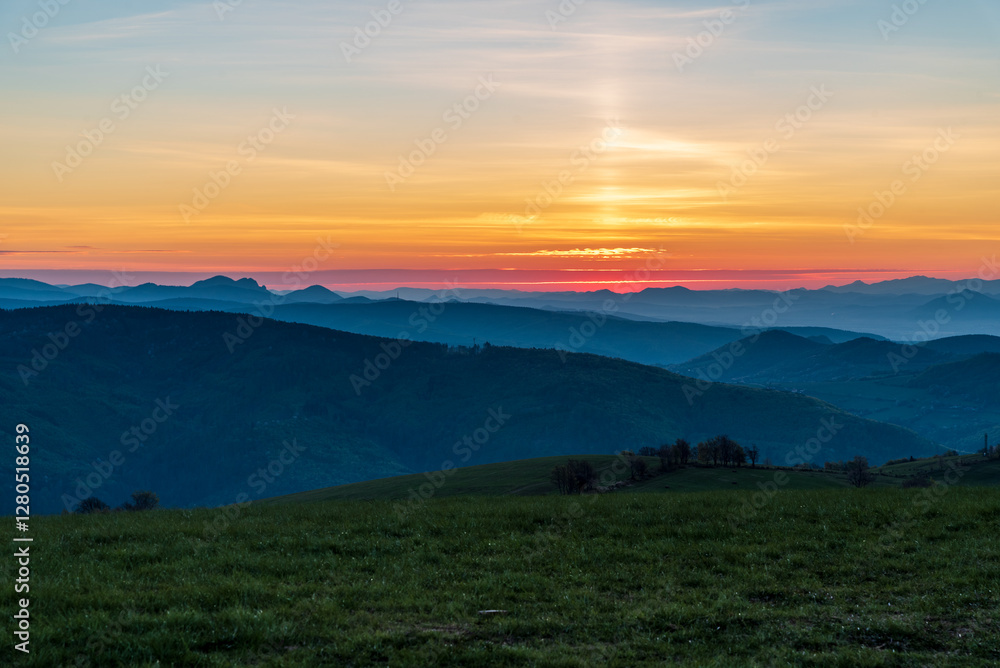 Dawn from Machnac hill in Biele Karpaty mountains in Slovakia Dawn from Machnac hill in Biele Karpaty mountains in Slovakia