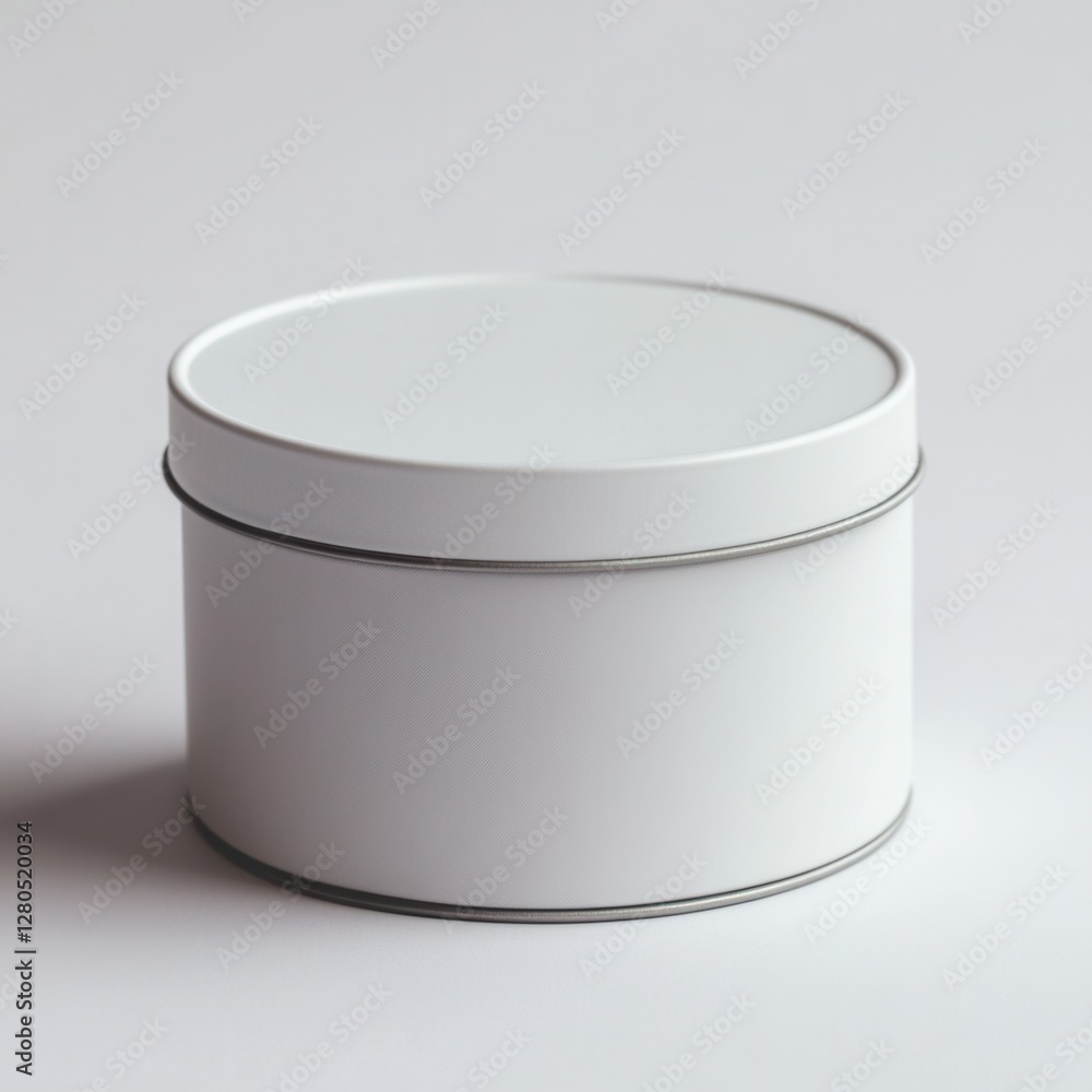 Simple White Round Metal Storage Container with Lid on Soft Background Simple White Round Metal Storage Container with Lid on Soft Background