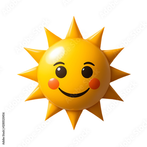 Cute 3D Sun Cartoon: Happy Sunny Emoji isolated on transparent background