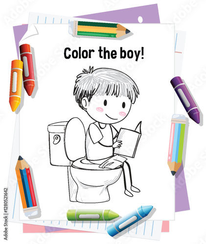 Coloring Fun with Boy on Toilet