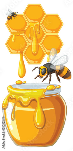 Honey Bees and Honeycomb Illustration
