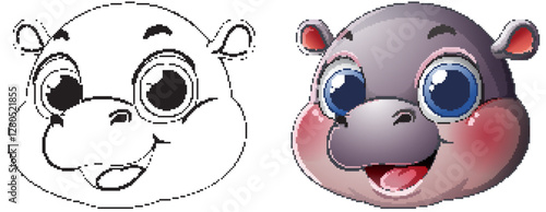 Adorable Baby Hippo Illustration Duo