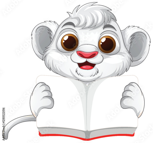 Cute Lion Cub Reading a Book