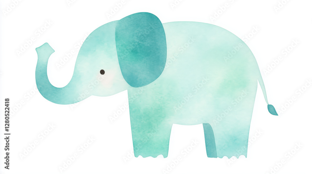 Fototapeta premium Gentle elephant silhouette in soft blue watercolor style