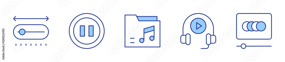 animate, pause, folder, range, headphone. Multimedia Icon vector illustration. Line Duotone style. Editable stroke animate, pause, folder, range, headphone. Multimedia Icon vector illustration. Line Duotone style. Editable stroke