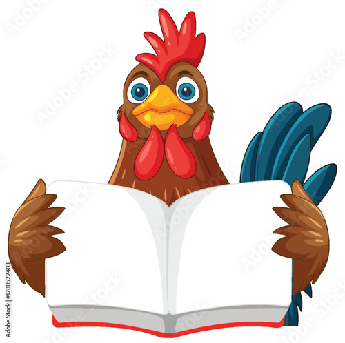Cartoon Chicken Reading a Book