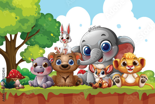 Adorable Animals in a Forest Scene