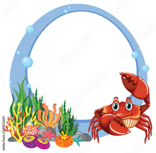 Underwater Frame with Crab and Coral