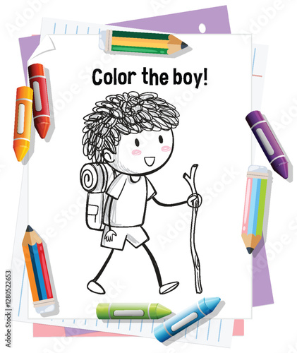 Coloring Adventure: Boy with Backpack