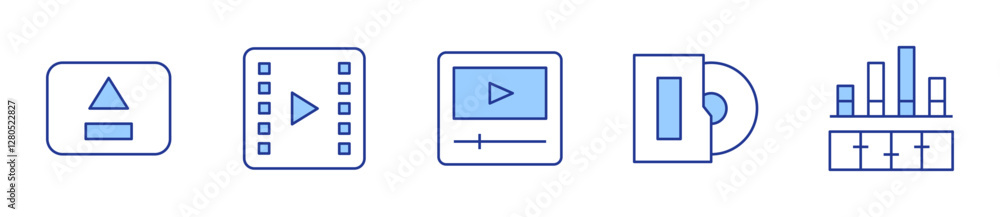 equalizer, video, eject, video player, vinyl. Multimedia Icon vector illustration. Line Duotone style. Editable stroke equalizer, video, eject, video player, vinyl. Multimedia Icon vector illustration. Line Duotone style. Editable stroke