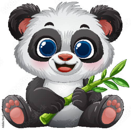 Cute Baby Panda Holding Bamboo