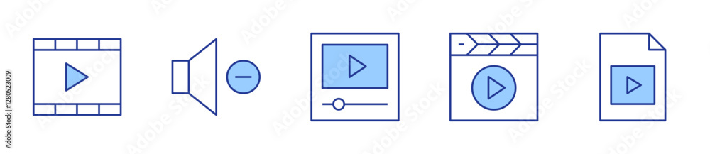 media, video file, video, volume. Multimedia Icon vector illustration. Line Duotone style. Editable stroke media, video file, video, volume. Multimedia Icon vector illustration. Line Duotone style. Editable stroke