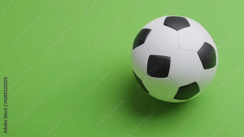 Close-up of a soccer ball on a fresh green background, isolated top-down shot, no people Close-up of a soccer ball on a fresh green background, isolated top-down shot, no people