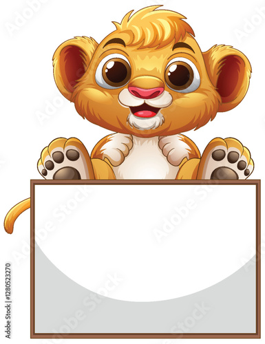 Cute Lion Cub with Blank Sign