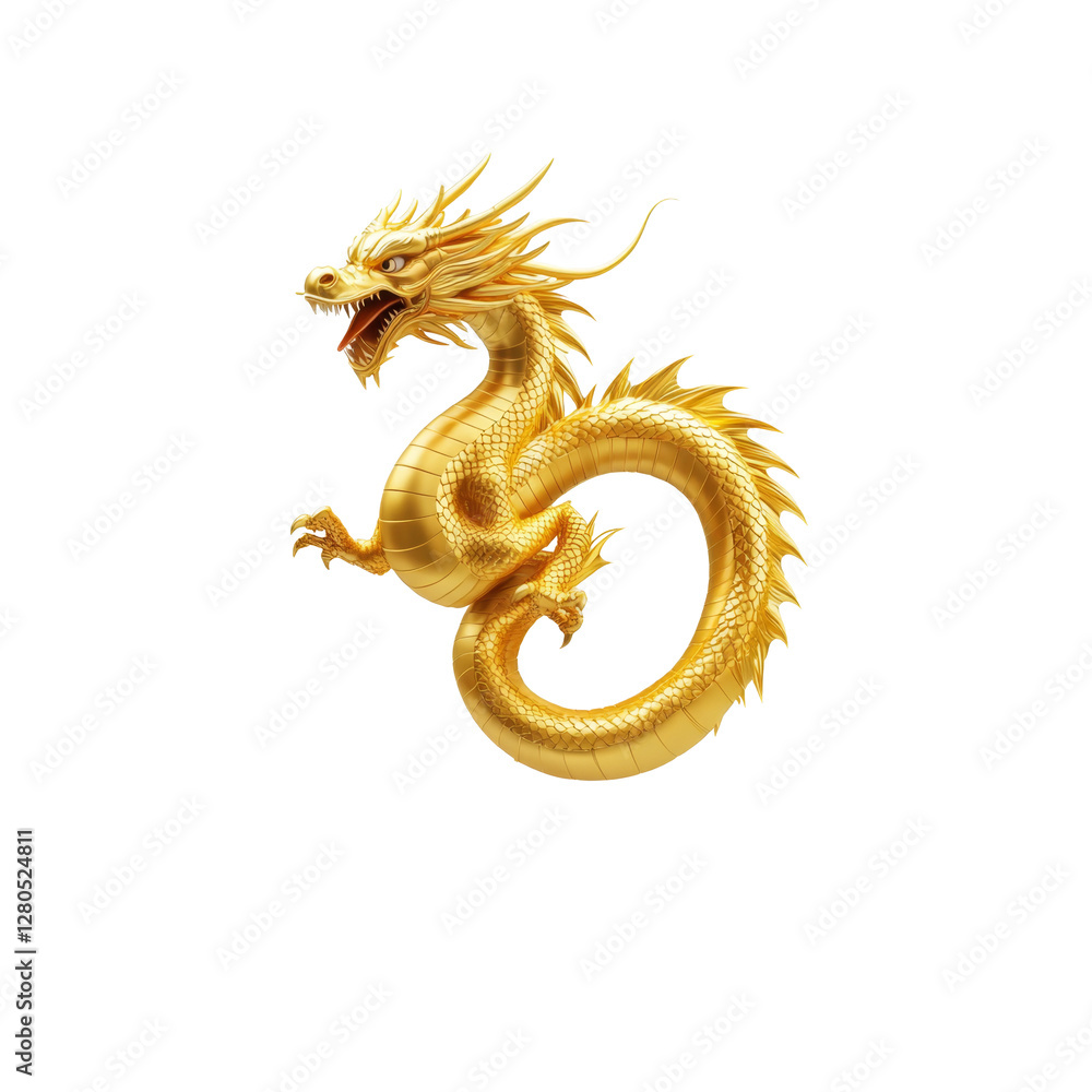 Obraz premium Golden dragon with intricate scales and majestic pose symbolizing strength and prosperity
