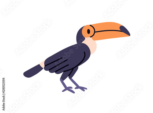 Tropical toucan profile with big large yellow beak. Exotic rainforest and jungle bird from South America. Tucan, winged feathered animal. Flat vector illustration isolated on white background