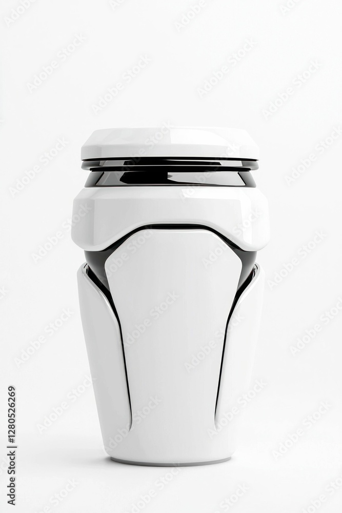 Futuristic Black and White Coffee Cups with Textured Design on White Background Futuristic Black and White Coffee Cups with Textured Design on White Background