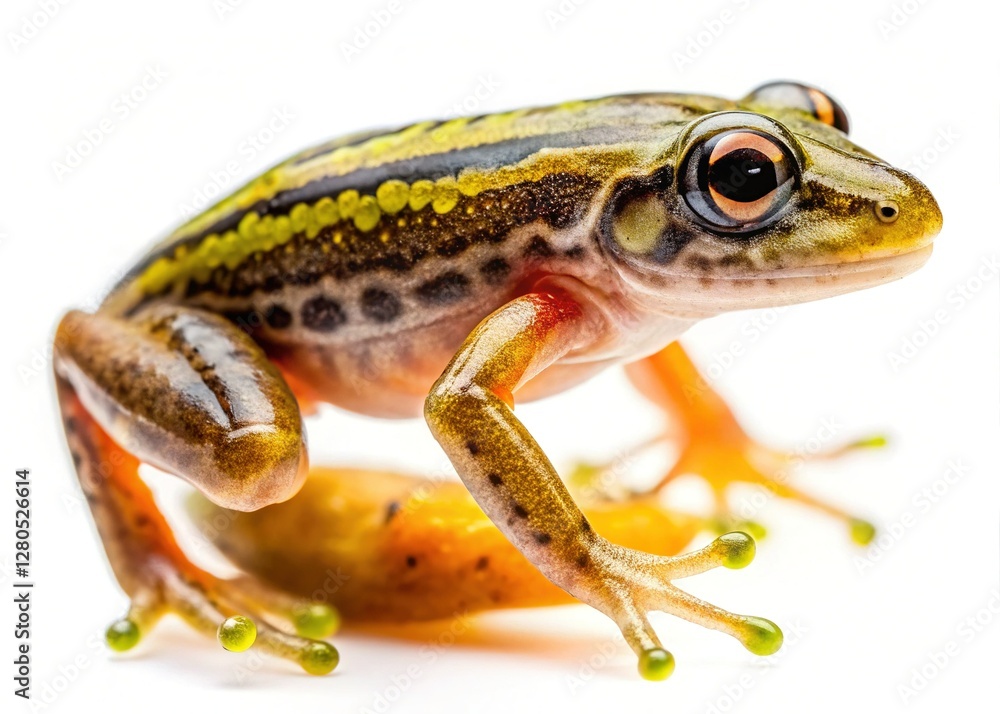 Obraz premium Reed Frog Tadpole Metamorphosis: Hind Legs Developing, Isolated on White