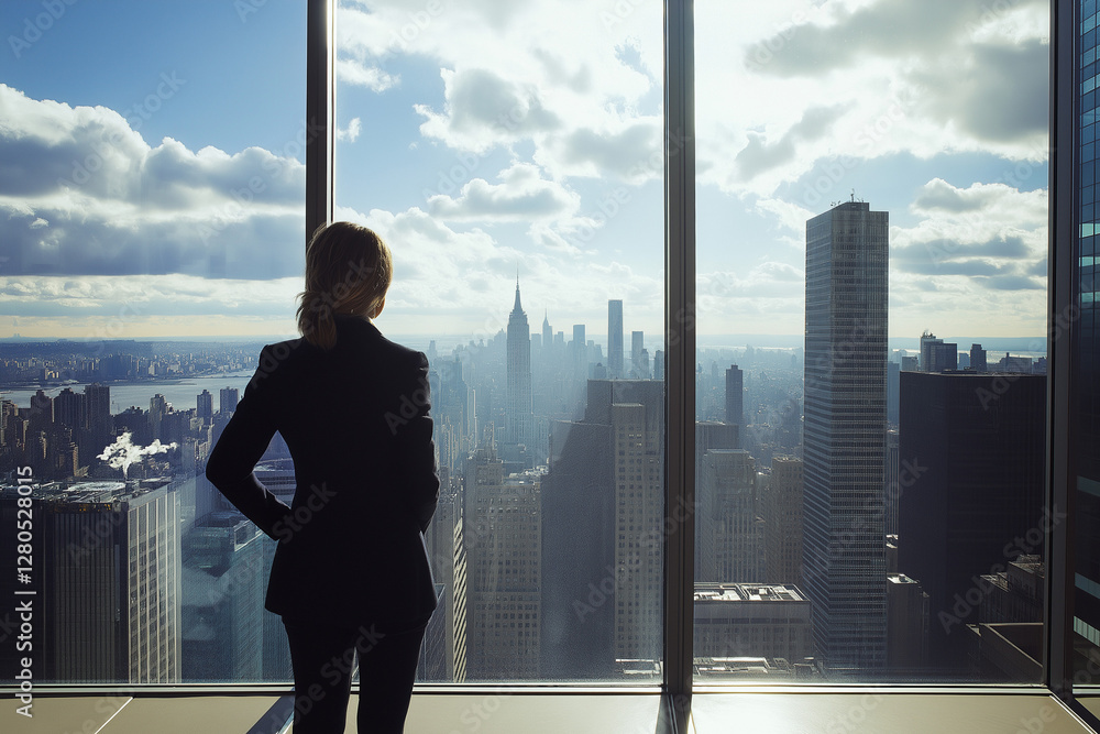Fototapeta premium Businessman looking at the city skyline thinking about the future