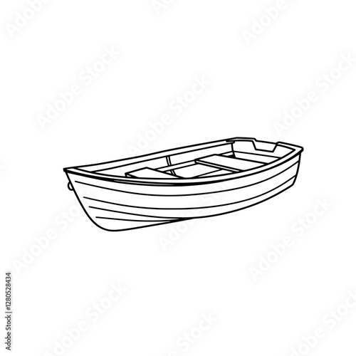 Minimalist Rowboat Line Art: A sleek, simplified illustration of a rowboat, presented in crisp black lines, conveying a sense of nautical simplicity and elegance.