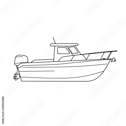 Coastal Cruiser: A sleek, detailed line art illustration of a motorboat, designed for the open water, embodying nautical charm and marine adventure.