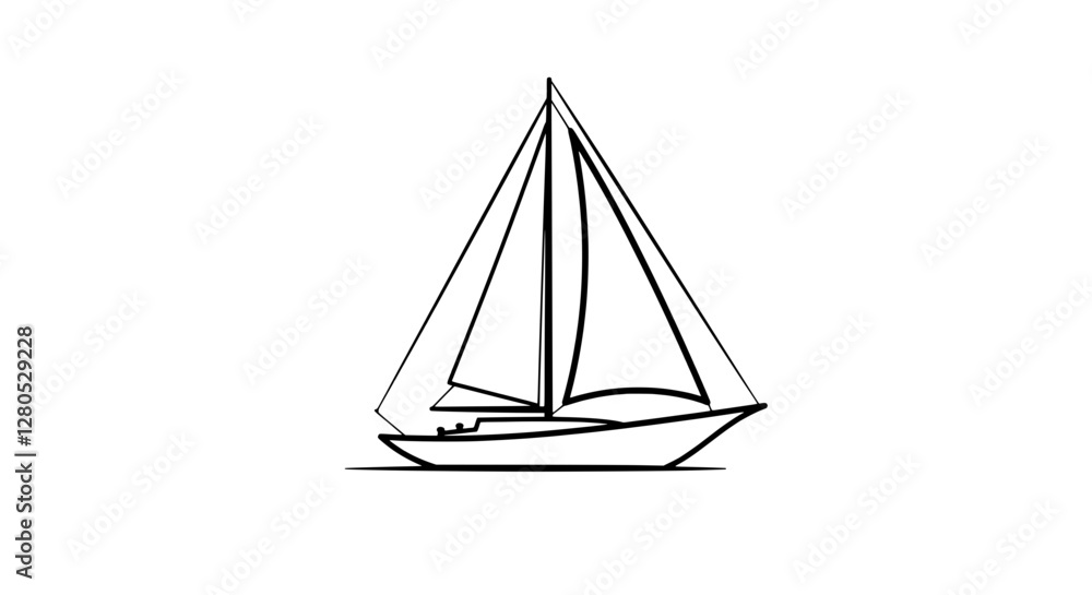 Sailing Away: A clean, minimalist line drawing of a sailboat with full sails set against a plain backdrop. Sailing Away: A clean, minimalist line drawing of a sailboat with full sails set against a plain backdrop.
