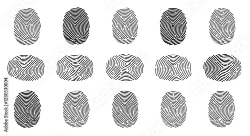 Fingerprint Array: A striking monochrome arrangement of multiple fingerprints, capturing the intricate patterns and unique identifiers that symbolize identity, security, and the human touch.