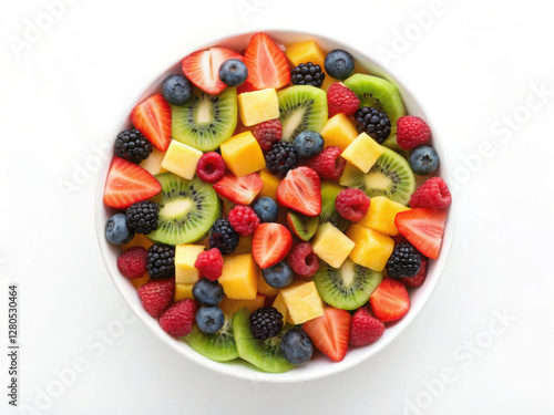 Fresh Mixed Fruit Salad in a White Bowl - A fruit salad on a transparent white background