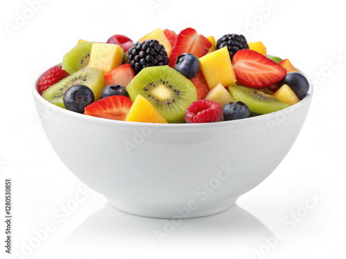  Fresh Fruit Salad in White Bowl - A fruit salad on a transparent white background