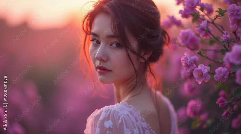 Naklejka premium Pink and Lavender Portrait of a Woman