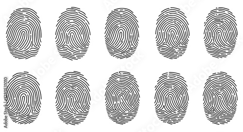 Fingerprints: A set of ten distinct fingerprints, symbolizing identity, security, and the unique mark left by each individual.