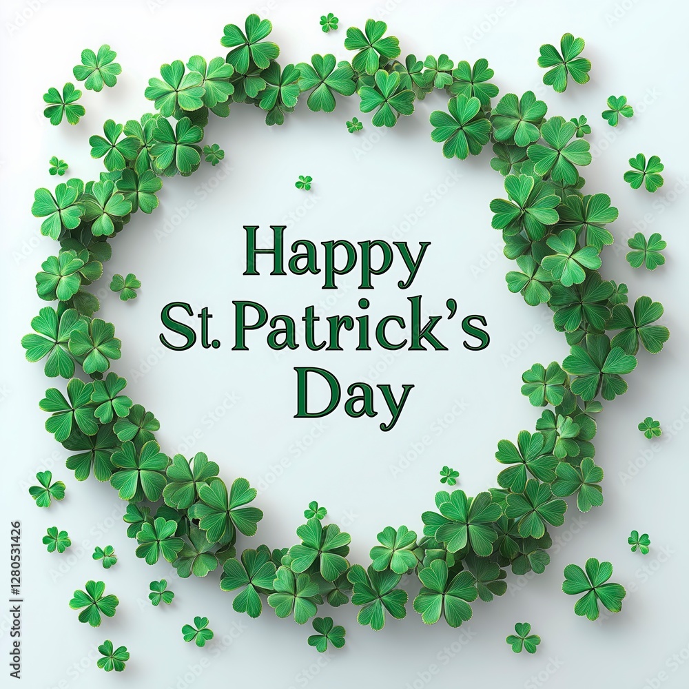 Fototapeta premium Celebrate St Patrick's Day with a vibrant shamrock wreath and festive greetings, Ireland Saint Patrick's festivity, St Patrick advertising banner