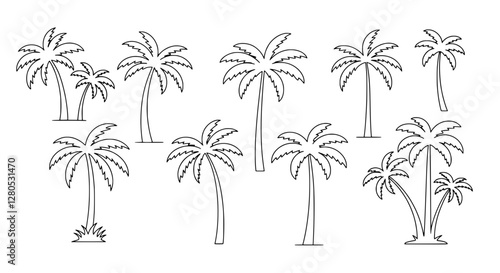 Tropical Trees Collection: a curated collection of elegantly stylized tropical trees, ideal for adding a touch of exotic charm to any project, from simple illustrations to intricate design.